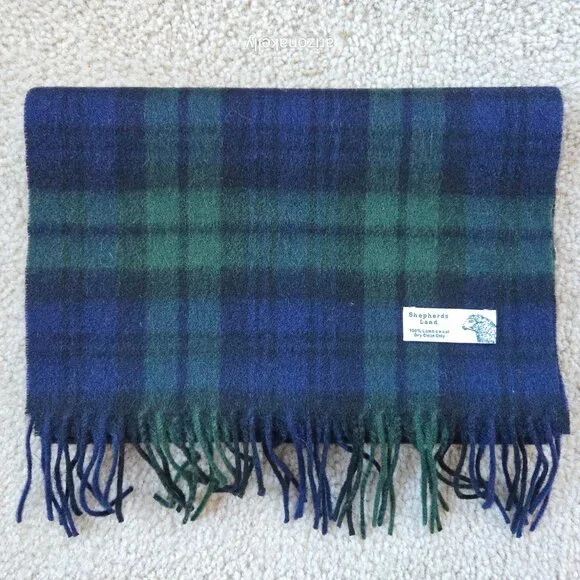 NWOT Blackwatch Plaid Lambswool Scarf Green Blue Shepherd's Land - Picture 8 of 8